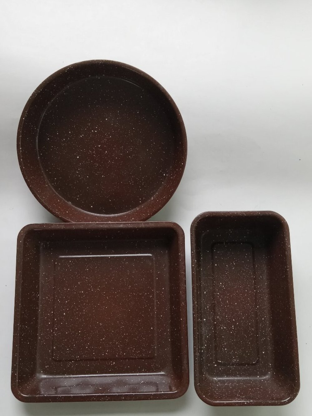 VTG Enamelware Farm Kitchen Brown Speckled Set of 3 Granite Ware